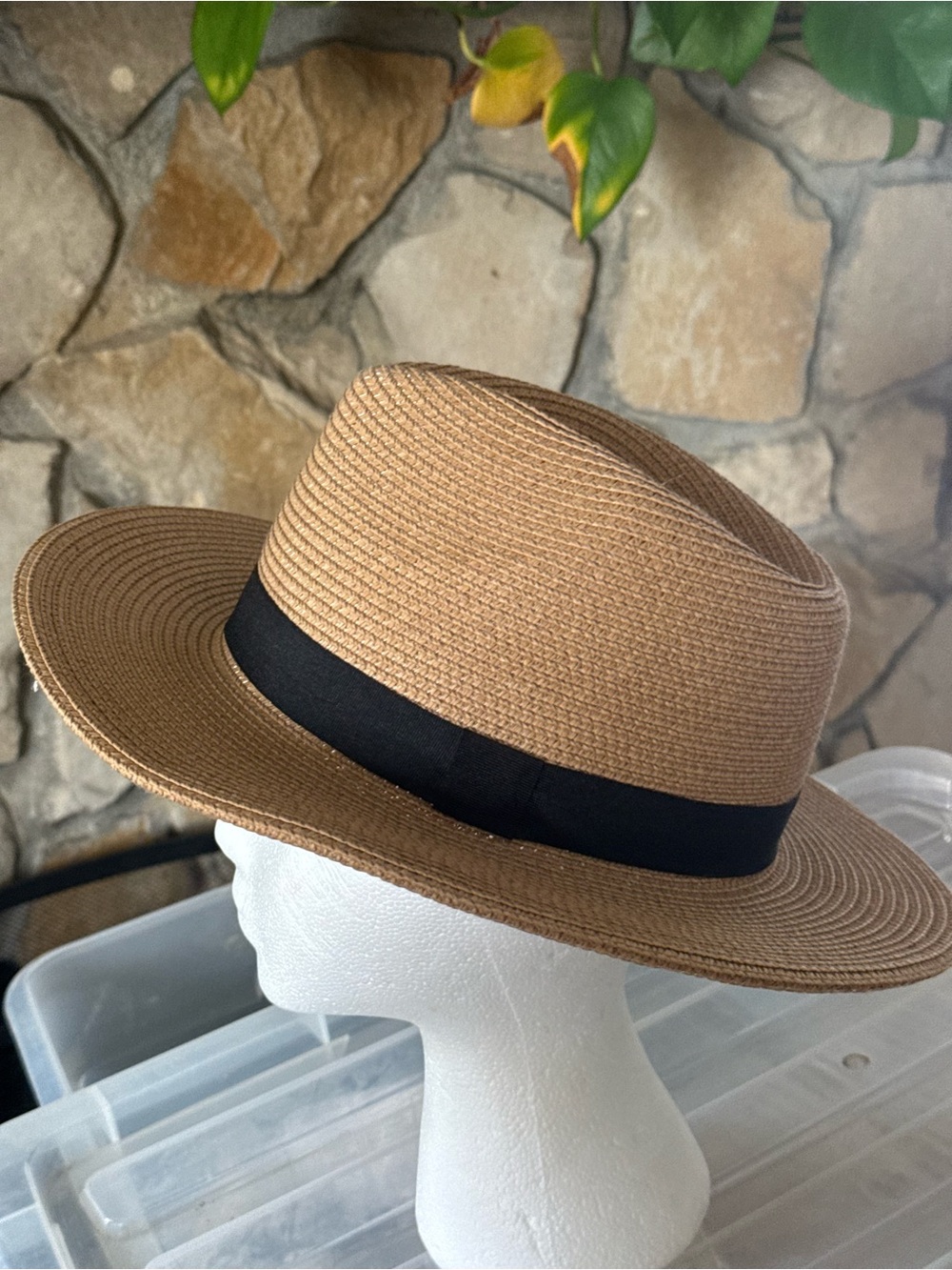 Men's Classic Straw Fedora Hat with Black Band - Brown